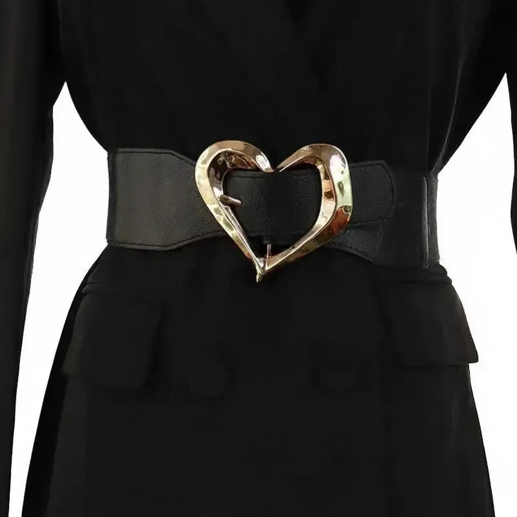 Ceinture Large Élastique pour Femme avec Boucle en Forme de Cœur